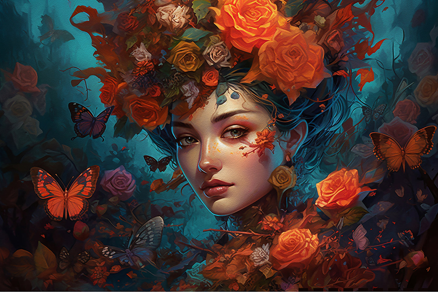 "FRIDA IN SPRING" MIX MEDIA ARTWORK ON CANVAS 36 x 24 Inches