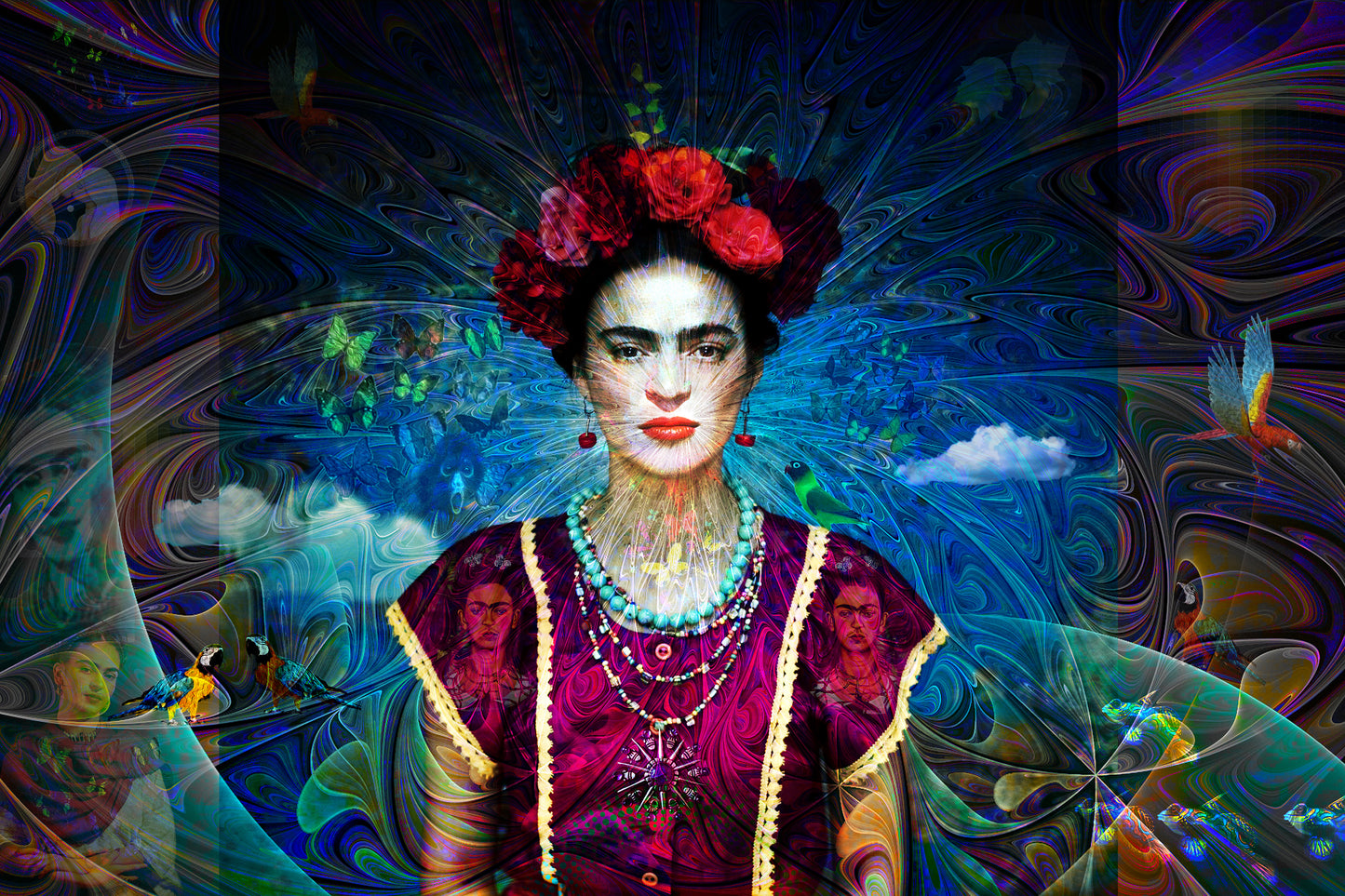"ETERNAMENTE FRIDA" MIX MEDIA ARTWORK ON CANVAS 36 x 24 Inches