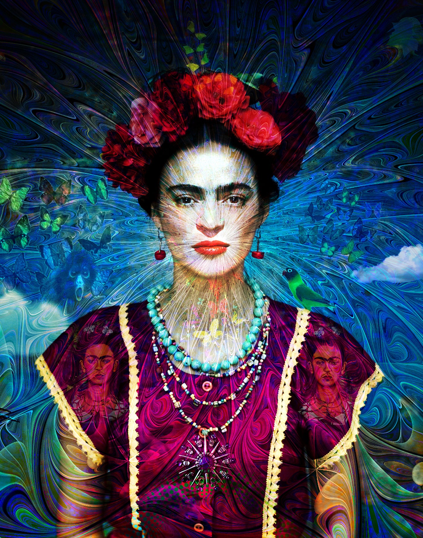 "ETERNAMENTE FRIDA" MIX MEDIA ARTWORK ON CANVAS 36 x 24 Inches