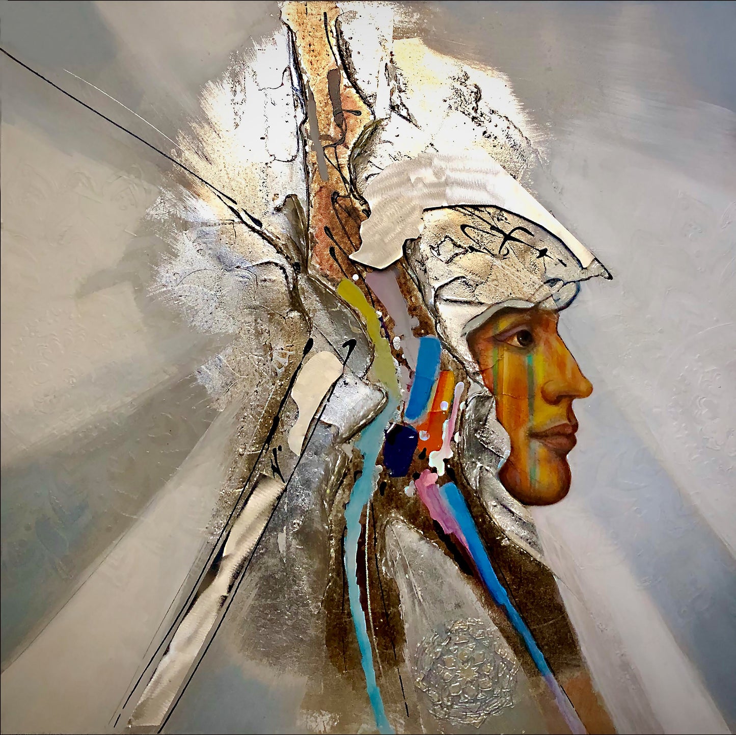 WARRIOR OF LIGHT - HAND EMBELLISHED GICLEE ON CANVAS 33 X 33 Inches