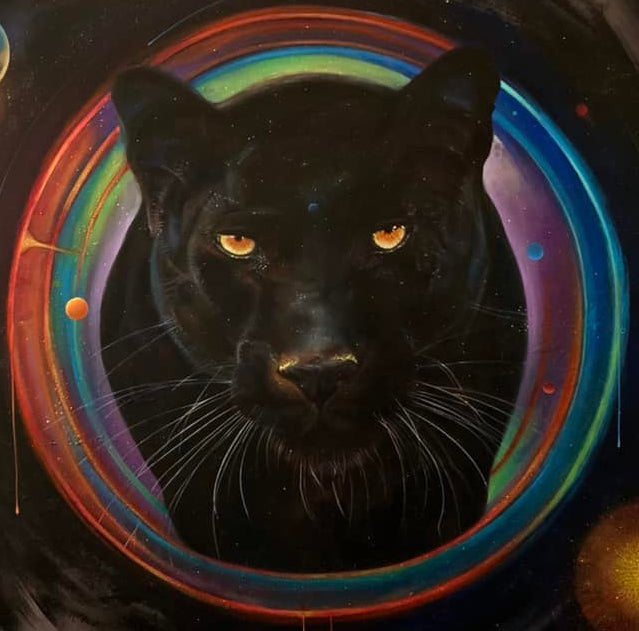 "MAGIC PANTHER" ORIGINAL ACRYLIC AND OIL ON CANVAS 48 x 60 inches