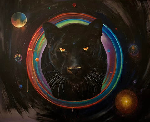 "MAGIC PANTHER" ORIGINAL ACRYLIC AND OIL ON CANVAS 48 x 60 inches