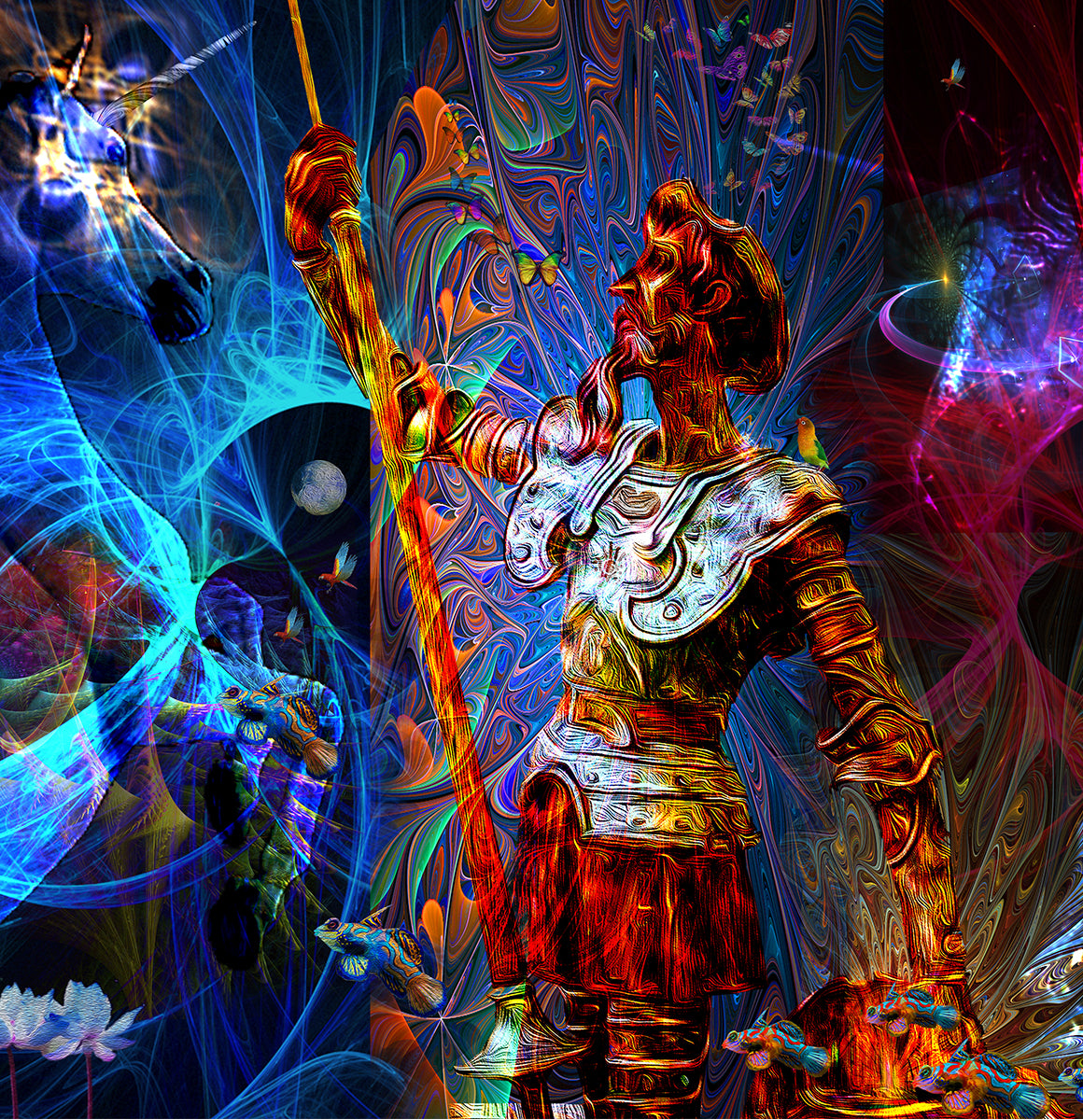 "DON QUIXOTE DREAMS" MIX MEDIA ARTWORK ON CANVAS 36 x 24 Inches