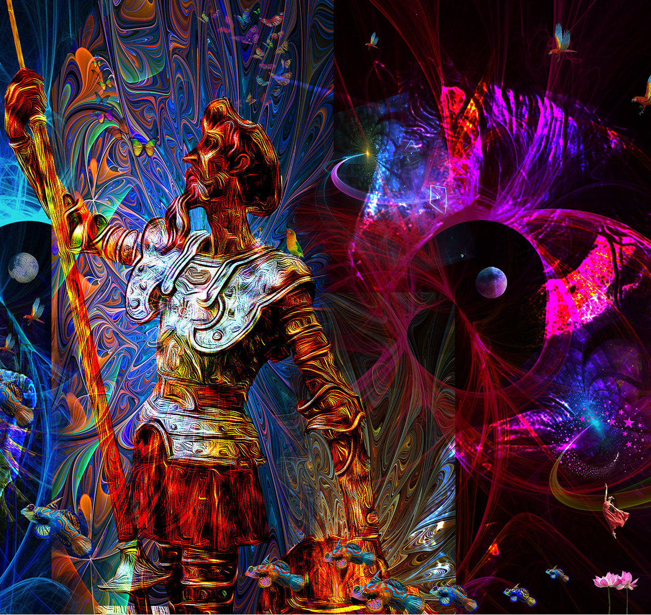 "DON QUIXOTE DREAMS" MIX MEDIA ARTWORK ON CANVAS 36 x 24 Inches