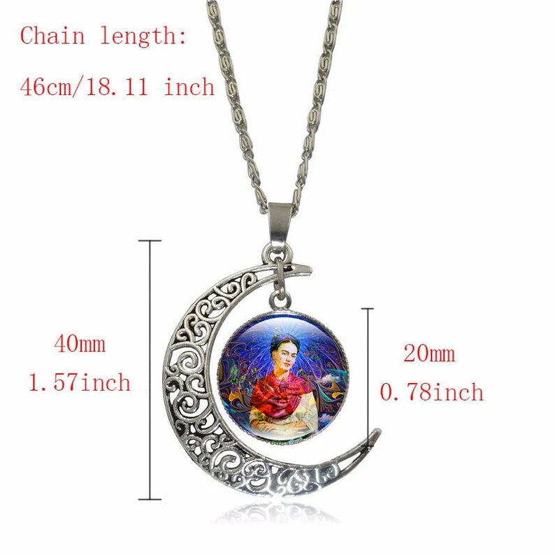 "FRIDA IN BLUE" ART JEWELRY NECKLACE