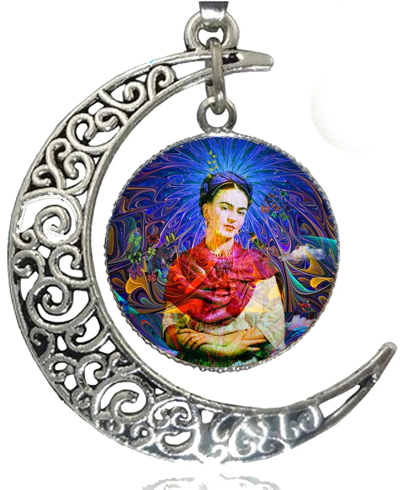 "FRIDA IN BLUE" ART JEWELRY NECKLACE