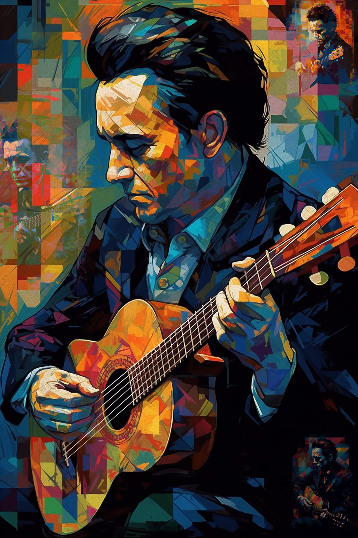 "JOHNNY CASH LIVING" MIX MEDIA ART WORK ON CANVAS 24 X 36 INCHES