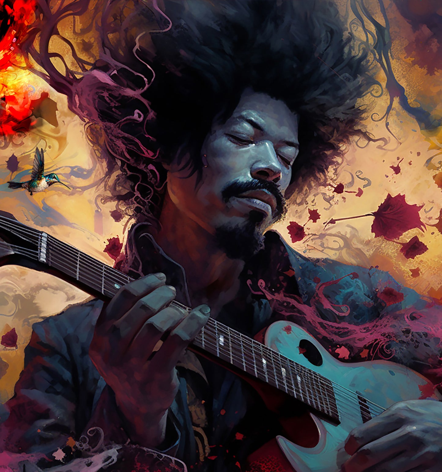 "JIMI HENDRIX TRIBUTE" MIX MEDIA ART WORK ON CANVAS 36 x 24 Inches