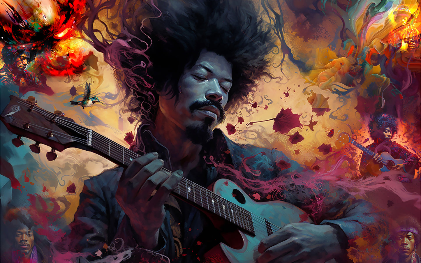 "JIMI HENDRIX TRIBUTE" MIX MEDIA ART WORK ON CANVAS 36 x 24 Inches