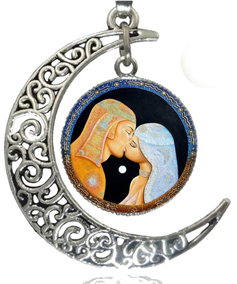 "MOON LOVERS" ART JEWELRY NECKLACE